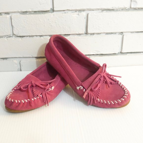 Minnetonka Shoes - MINNETONKA Pink Suede Leather Moccasins Size 9
